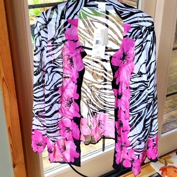 Laura Ashley 100% Silk Floral Fantasy Sz. L Jacket - Picture 1 of 8